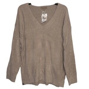Barefoot Dreams Size‎ Large CozyChic Nude Beige V-Neck Pullover NWT